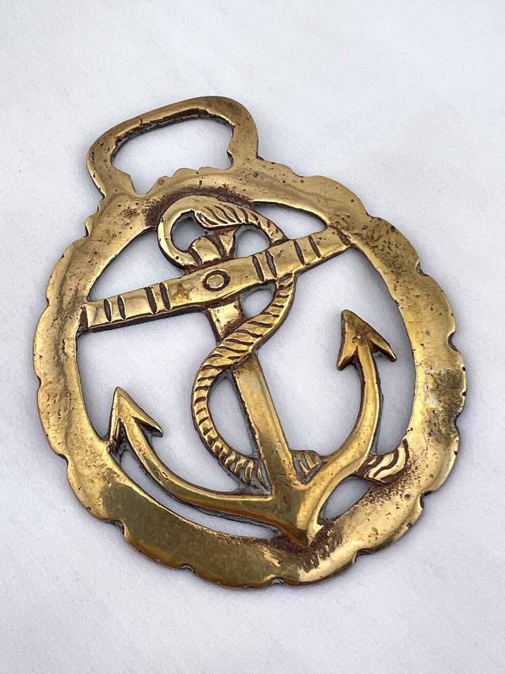 Brass Horse Medallion Antique English Nautical Anchor Crown Border Show Harness